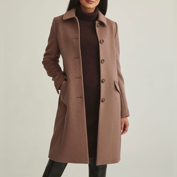 NEW RW&Co Classic Wool Fitted Preppy Coat in Deep Taupe - Picture 4 of 15